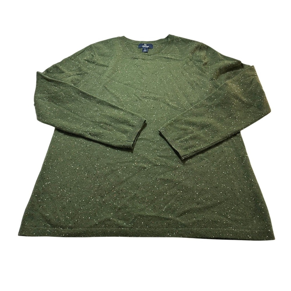 Lands End Cashmere Sweater Womens L 14-16 Green Speckled Excellent Crew Neck